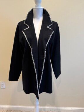 NWT Max Studio Black Cardigan with White Stitched Trim